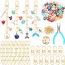 AUGSUN 189Pcs Ocean Themed Keychain Making Kit, Charm Jewelry Chain Making Crafts Including 60 Summer Beach Charms 12 Keychain Clips Hooks 15 Extender Chains 100 Jump Ring and Jewelry Plier