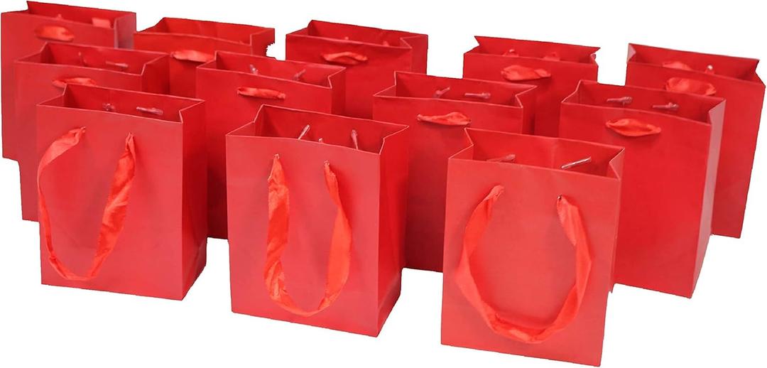 100pk Extra Small Gift Wrap Paper bags with Ribbon Handles(4.5x5.5x2.5in), for Party Favors, Baby Shower, Weddings,Holidays,Graduation,Birthdays,Celebrations,Bridesmaids Gifts,Bulk Solid Color (red)