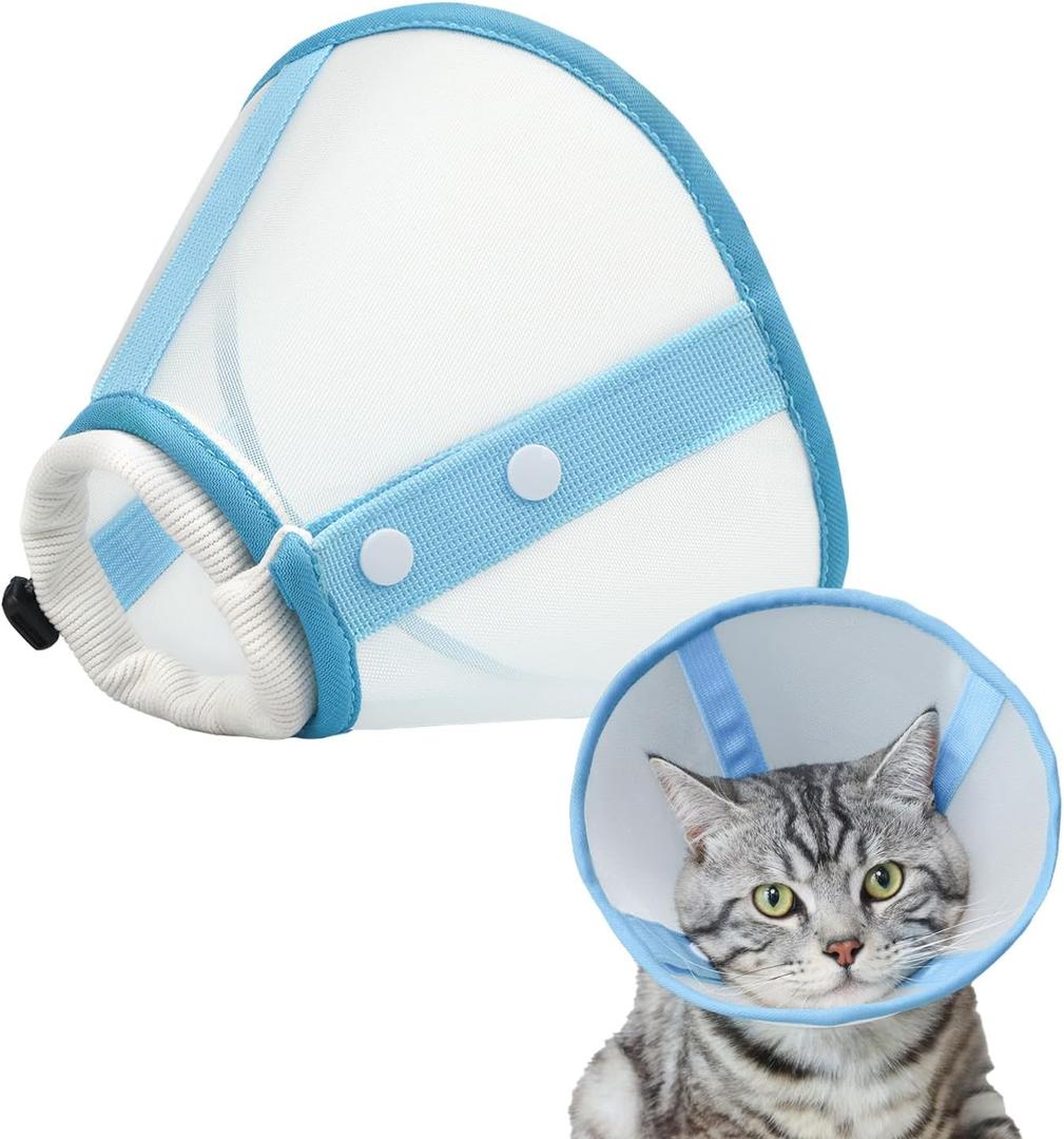 Cat Cone Collar Soft, Lightweight Mesh Cat Cone to Stop Licking Adjustable Cat Recovery E Collar for Kitten and Small Dogs, Blue, Size: S