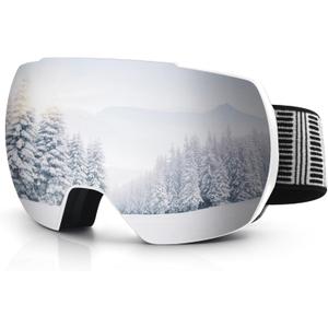 Ski Snow Goggles,OTG UV400 Protection,Anti Fog Skiing,Skating,Snowboarding,Snowboard Goggles For Men Women Youth (Whitesliver)