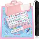 Soulchen 1.2in American Mahjong Tiles Set with Noise Reducing Mat 168 Acrylic Engraved Mahjong Game Tiles with Portable Storage Bags and 4 Dice for Adults Family Friends Collection Travel Game(Pink)
