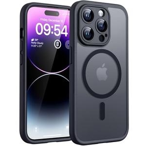 TOCOL Magnetic for iPhone 14 Pro Case, Compatible with Magsafe, Upgraded Full Camera Protection, Drop Protection, Translucent Matte Back Bumper Phone Cover 6.1-Inch (Black)