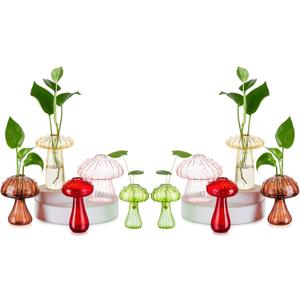 Mushroom Jars for Plants, Hewory 10pcs Colored Glass Mushroom Bud Vase for Flower, Unique Plant Propagation Stations Propagating Vases Decor, Mini Cute Hydroponic Terrarium Planter for Indoor Planters