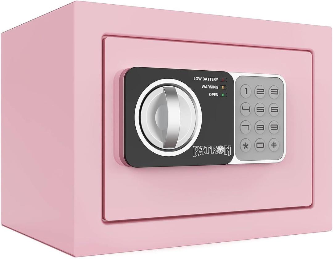 PATRON small safe box with key，mini safe for money，small coin safes for home with code，0.236 Cubic Feet Pink