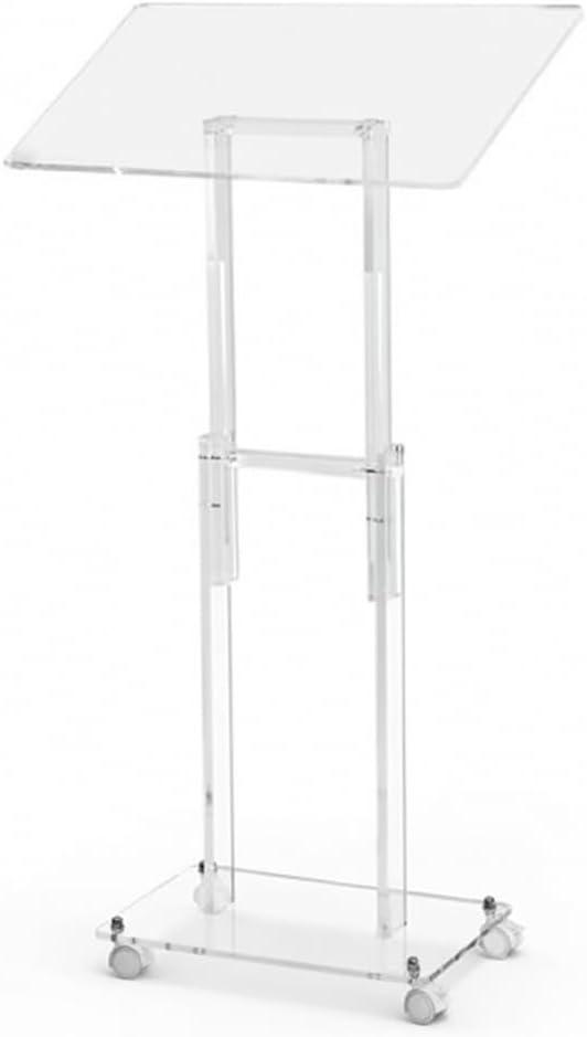 Clear Acrylic Podium Stand with Lockable Wheels, Height & Angle Adjustable, Portable Rolling Lecterns & Pulpits for Church, Classroom, Wedding, Speech(23.6" L X 15.7" W Transparent)