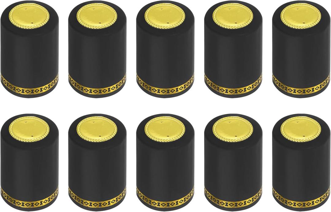 uxcell 100Pcs PVC Heat Shrink Capsules Wine Bottle Capsules Shrink Cap Wrap Shrink Top Cover Flower Pattern for Wine Cellars and Home Kitchen, Black 32x50mm