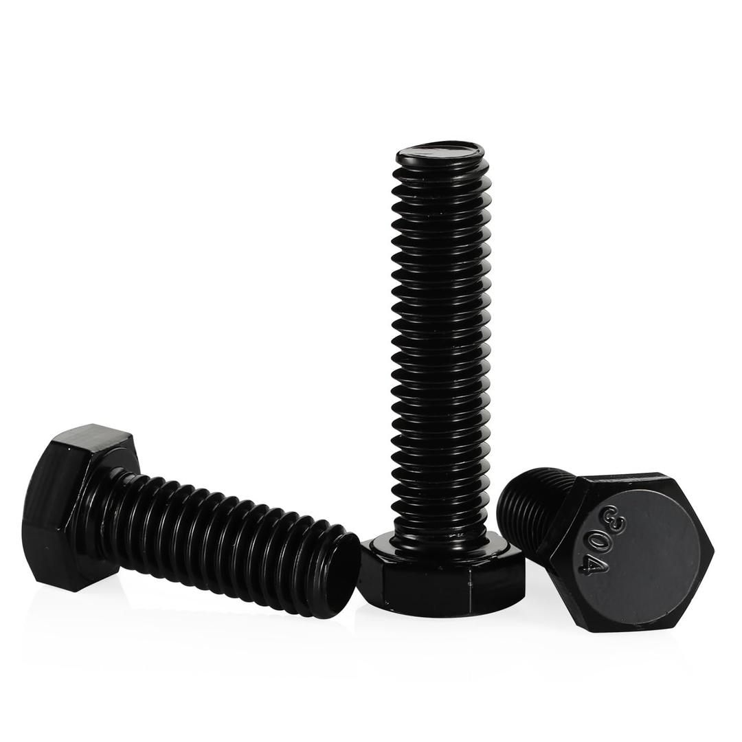 3/8-16 x 2 Hex Head Cap Screws Hexagon Bolts, Stainless Steel 18-8 Black Finish, UNC Coarse Thread Fully Threaded, 10 PCS