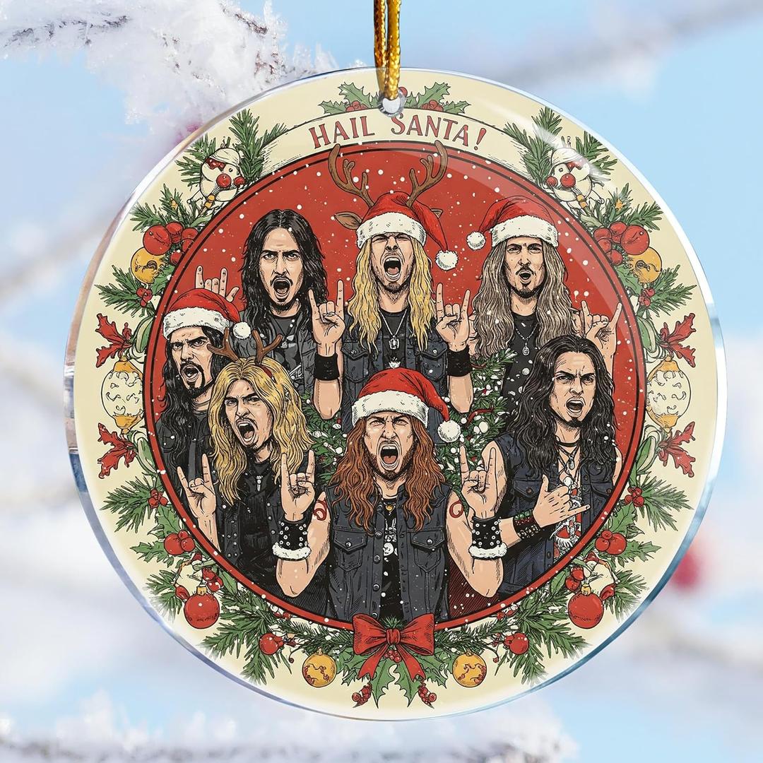 7 x Hail Santa - Heavy Metal Rock Band 2 - Emo Goth Rockstar - Christmas Ornaments - Christmas Decorations - 3.6 in Acrylic - Funny Gag Gifts - White Elephant - Stocking Stuffers