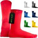 LUX Sports Thin Grip Socks for Cleat Sports - Moisture-Wicking Anti Slip Socks for Men & Women - Soccer, Football, Baseball (One Size, Red)