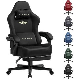 GTPLAYER Gaming Chair Fabric with Pocket Spring Cushion, Big and Tall Gamings Chairs 350LBS High Back Computer Chair with Footrest for Adults Lumbar Support Swivel Game Chair for Office Light Black, Large