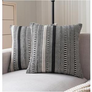 Cethom Boho Throw Pillow Covers 18x18 Inch Set of 2, Farmhouse Decorative Couch Pillow Cases, Black Accent Pillows of Bed, Sofa Bedroom Living Room Home Decor Cushion Cover