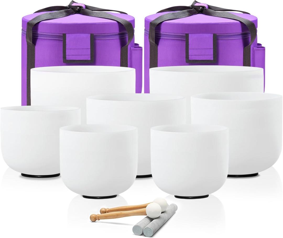 432HZ 7-12 Inch Set Of 7 Pcs Frosted Quartz Crystal Singing Bowls With 2 Pcs Carrying Case bag Sound Healing