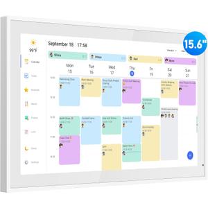 Digital Calendar, 15.6 Inch Wall Planner Electronic Calendar & Chore Chart, Smart Touchscreen Interactive Display for Family Schedules, Great for Organizing Your Routines, Wall & Desk Mountable (White). Wall mount is absent