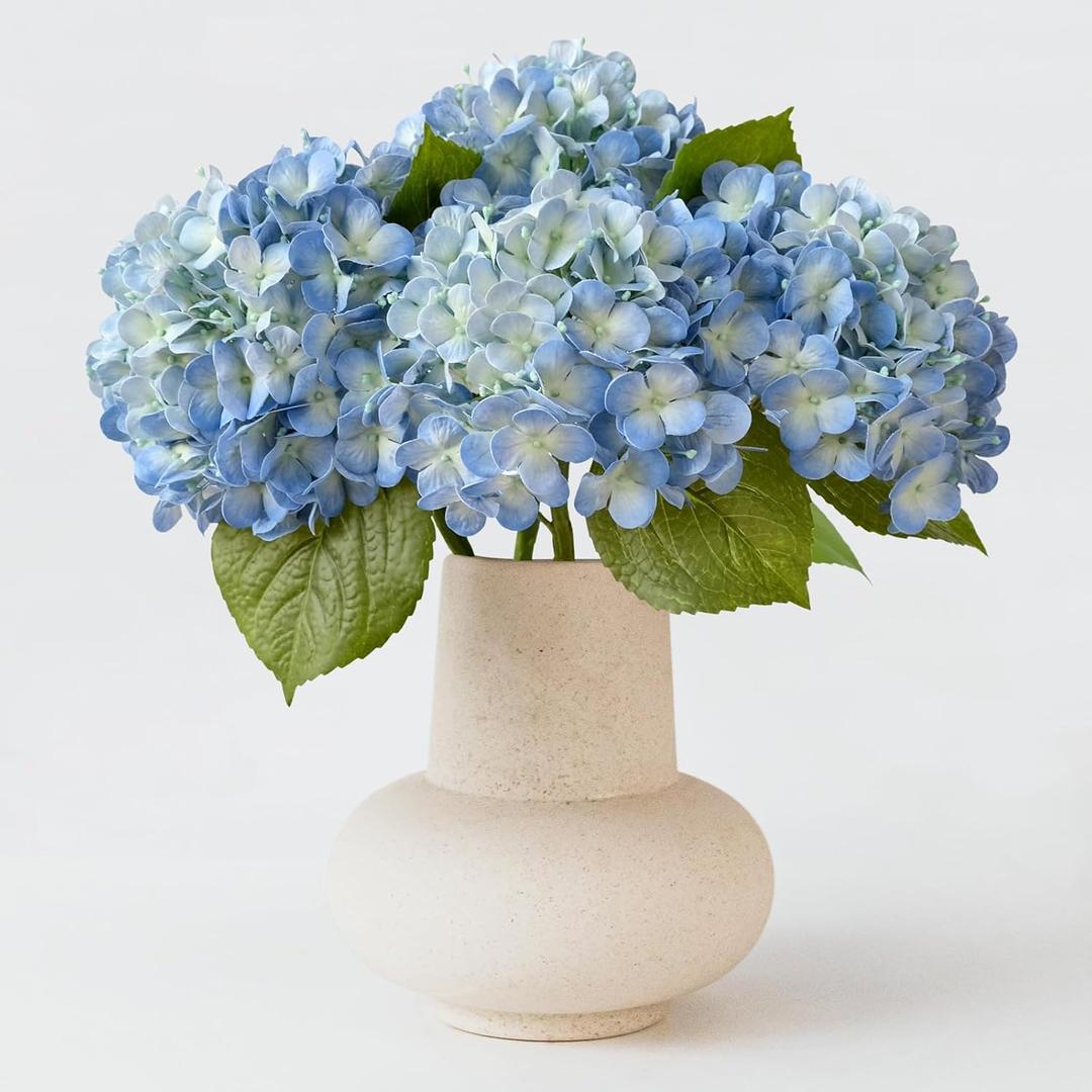 20in 4PCS Faux Blue Hydrangea Artificial Flowers Lifelike Latex Hydrangeas Faux Flower Heads Real Touch Fake Bouquet with Stem for Silk Floral DIY Home Office Party Table Decor