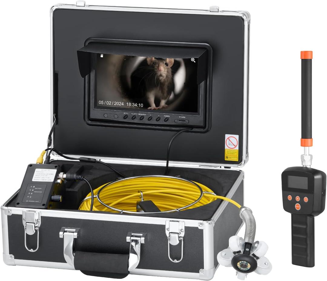 VEVOR Sewer Camera with 512Hz Locator, 165 ft/50 m, 9" Drain Inspection Camera with Self-Leveling, 36X Zoom, Plumbing Cameras with Lights-12 LED, 32GB Card, IP68 Waterproof Snake Cameras for Duct Pipe
