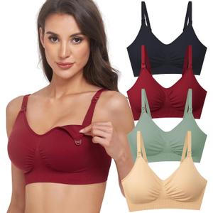 GXXGE 4Pack Nursing Bra for Breastfeeding Maternity Bras Push Up Silk Seamless Pregnancy Bralette Underwear, Size: Large