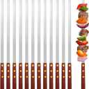 Cunhill 12 Pcs 19.7 Inch Kabob Skewers for Grilling 0.4 Inch Wide Flat Blade Thin Stainless Steel Kabob Sticks Long Barbecue Reusable Metal BBQ Skewers with Wood Handles for Tailgate Party Outdoor