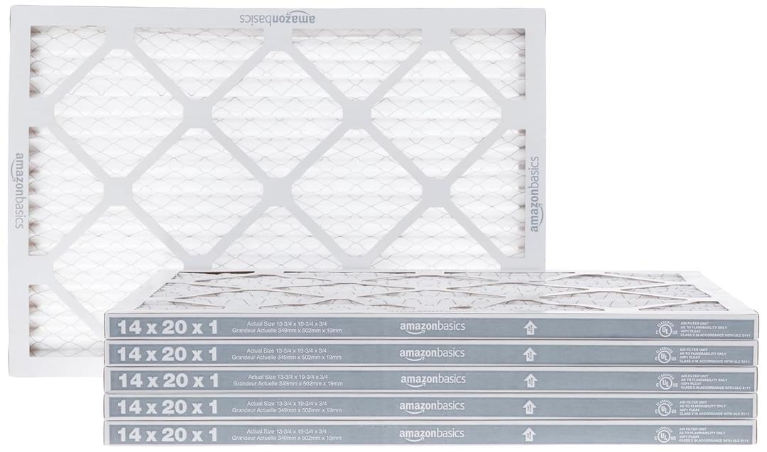 Amazon Basics 14x20x1 Air Filter, MERV 8 AC Furnace Filters, Allergy Control, Electrostatic, Removes Dust Pollen and Lint, 6-Pack (Actual Size: 13.75" x 19.75" x 0.75")