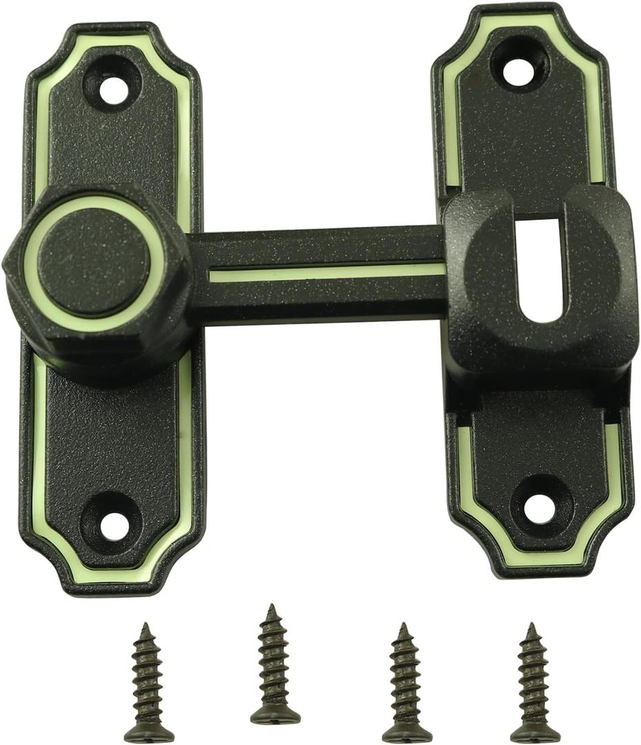 LQ Industrial 1 Set Sliding Door Latch Latch 180 Degree 90 Degree Glow in The Dark Model with Screws Flip Latch Lock Heavy Duty Door Lock Barn Door Latch for Left and Right Door Orientation Black