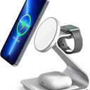 3 in 1 Wireless Charger for MagSafe, Aluminum Alloy Wireless Charging Station, Compatible with iPhone 14/13/12, Apple Watch, AirPods Pro/3/2 (Cable and Wall Charger Included) Silver