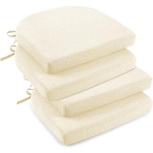 downluxe Indoor Chair Cushions for Dining Chairs, Soft and Comfortable Textured Foam Kitchen Chair Pads with Ties and Non-Slip Backing, 16" x 16" x 2", Beige, 4 Pack, 4 Count