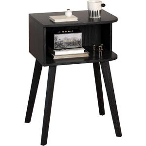 Black Nightstand, Small Bed Side Table for Small Spaces, Mid Century Modern Nightstand End Table with Right Side Open Storage, Side Table for Bedroom Living Room, MLBZ20BR