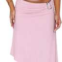 Goafuliy Women's 2 Piece Sets Deep V Neck Halter Top Asymmetrical Midi Skirt Set Summer Going Out Outfits (Pink, L)