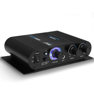 Pyle Wireless Bluetooth Home Audio Amplifier - 90W Dual Channel Mini Portable Power Stereo Sound Receiver w/ Speaker Selector, RCA, AUX, LED, 12V Adapter - For Smartphone PA, Studio Use - PFA330BT