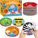 Alphabet Learning Toy, ABC Letters, Numbers, Animals Sight Words, Spinning Game 36 PCS Montessori Educational Round Cards for Toddlers, Kids 3-5