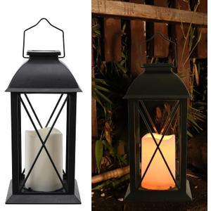 2 Pack Outdoor Solar Lantern 12" Battery Hanging Lanterns Waterproof Vintage Classics Flickering Flameless Candle Lanterns for Patio, Table, Party, Garden, Table, Kitchen