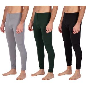 Real Essentials 3 Pack: Men's Thermal Underwear Base Layer Fleece Lined Pants with Fly - Long John Bottom(Big & Tall) (Medium)