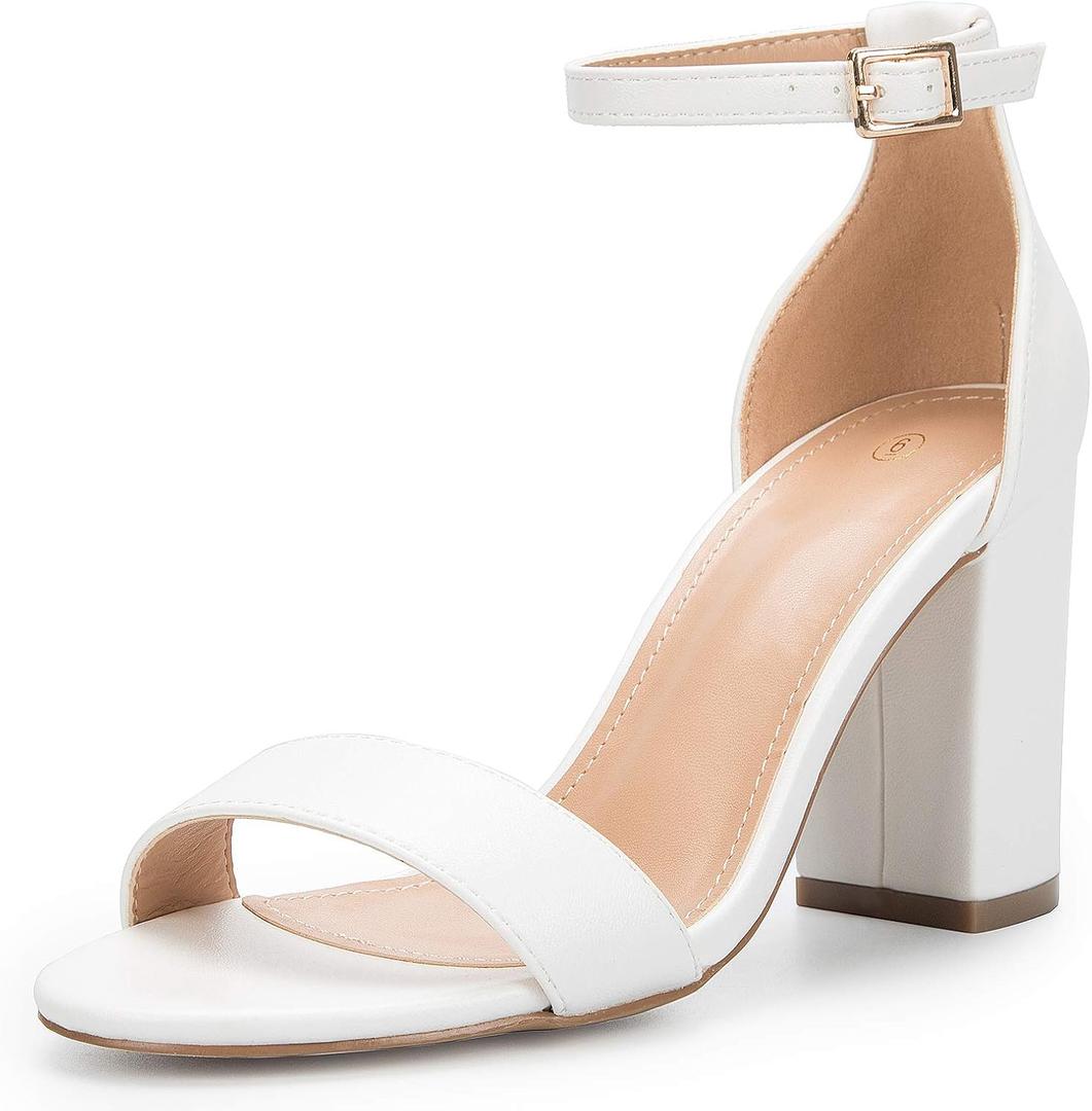 COASIS Women's Chunky Block Heels Open Toe Ankle Strap 3.5 Inch Heeled Sandals (White)