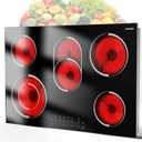 30 Inch Electric Cooktop - 30 Inches Electric Stove 8400W, 5 Burner Ceramic Stovetop Built-in(29.13"x19.3") with Metal Frame, 99 Mins Timer, Safety Lock, Dual Ring, 220V Hard Wired (No Plug)