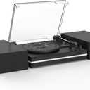 Vinyl Record Player with Dual Separate Stereo Speakers Vintage Turntable with BT Wireless Input Playback Belt Drive 3 Speed 3 Size Playback Record Player Support AUX Headphone Input RCA Out Auto Stop (Wood Black)