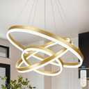 31.5" 3 Ring Modern Led Pendant Light Gold Modern Led Chandelier Contemporary Ring Chandeliers Dimmable Chandeliers Color Temperature Adjustable Height Hanging Chandelier for Living Room