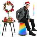 LED Camping Table Set with Stools, 300lbs Capacity Adjustable Height Folding Table & Chairs, All-in-One Compact Design for Outdoor, Camping, Picnic, Tailgating (Green)