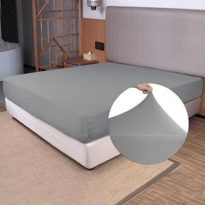 King Size Fitted Sheet Only - 4-Way Stretch Jersey Knit, Cozy T-Shirt Soft, Wrinkle Free, Snug Fit & Stay in Place, No More Slipping Off for Mattress (Deep: 5"-13") - Light Gray, King Size