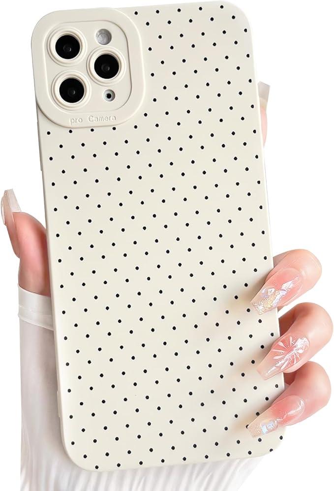NITITOP Compatible with iPhone 11 Pro Case Cute Aesthetic Little Polka Dots Pattern Design for Women Men Girls Soft TPU Shockproof Stylish Full Camera Protective Phone Cover - White BlackAmazon's Choice