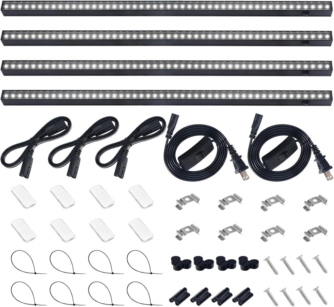 Barrina T5 Grow Lights for Indoor Plants, 2FT 5000K Full Spectrum LED Grow Light with Black Cover, T5 Grow Light Strip, Under Cabinet Plant Light with Switch Cord, Linkable, Plug and Play, 4 Packs (White)