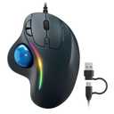 Wired Trackball Mouse with RGB Lighting, Ergonomic Thumb Control to Reduce Muscle Strain, 5 Adjustable DPI, Dual USB-C & USB-A Connectivity, Compatible with PC, Laptop, Mac, Windows-Blue