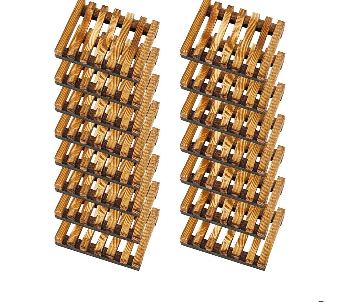 Jiozermi 15 PCS Wooden Soap Dish for Bar Soap, Bathroom Wooden Soap Bar Holder for Shower, Wood Soap Tray Saver for Bathroom, Kitchen