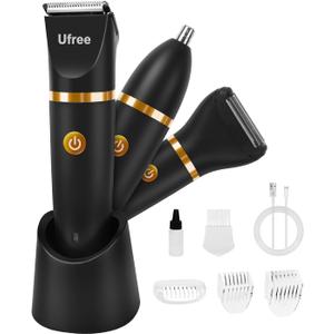 Ufree Body Hair Trimmer for Men, Manscape Ball Pubic Hair Trimmer, 3 in 1 Body Grooming Kit for Groin, Waterproof Body Electric Shaver Razor, Grooming for Face and Body, Gifts for Men, Black