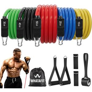 WHATAFIT Resistance Bands, Exercise Bands, Workout Bands with Handles, Door Anchor and Ankle Straps, 5 Resistance Levels Fitness Bands for Strength Training, Physical Therapy, and Home Gym Equipment