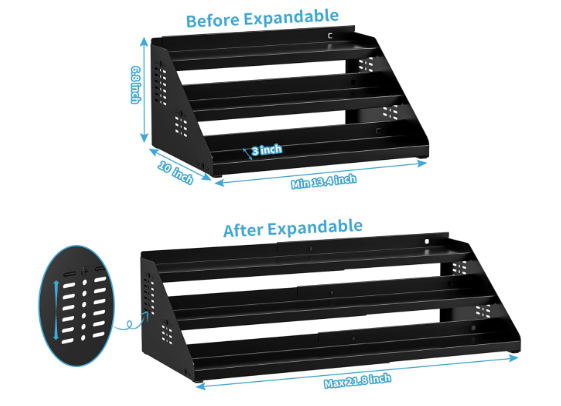 BOIVSHI Spice Organizer, Spice Rack for Expandable 3Tier, Spice Organization for Cabinet Expandable Width and Adjustable Height, Seasoning Organizer for Cabinet, Countertop, Pantry, Black