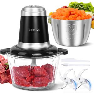 Food Processors, Powerful 500W Food Chopper Meat Grinder & Veggie Chopper with 2 Bowls(8 Cup+8 Cup) & 2 Bi-Level Blades with Electric Food Copper Motor -Vegetable, Onion, Garlic, Meat, Nuts