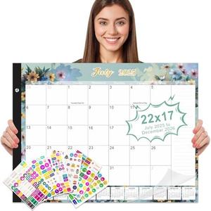 Gannyfer Desk Calendar 2025-2026, Large Calendar 2025 22"x17", 18 Months, July 2025 - Dec 2026, Desktop Pad with Plastic Cover, Thick Paper, Corner Protectors, for Planning and Organizing In Your Family, School or Office-State Floral (6 Stickers)