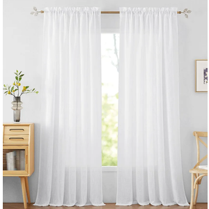 RYB HOME White Curtains Linen Textured Sheer Light Filtering Semi Sheer Curtains 84 inches Long Half Privacy Window Drapes for Living Room Bedroom Dining, Length 84 by Width 52 inch, 2 Panels Set