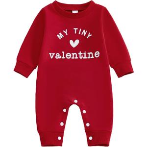 BemeyourBBs Newborn Baby Boy Fall Winter Clothes Long Sleeve Romper Jumpsuit Cute Infant One Piece Outfit (3-6 Months, Heart My Tiny Valentine Red)