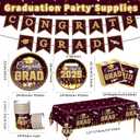 2025 Graduation Party Decorations Graduation Decoration 2025 Maroon Disposable Grad Tableware Set Plates, Cups, Napkins, Tablecloth and Banner for Congrats Grad Class Of 2025, Serves 24