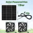 15W Solar Powered Fan for Chicken Coop, Solar Panel Exhaust & Intake Fan with Two Waterproof Fans 6.5Ft Cable Installation Kits, Ideal for Greenhouse Dog-House Outside Shed